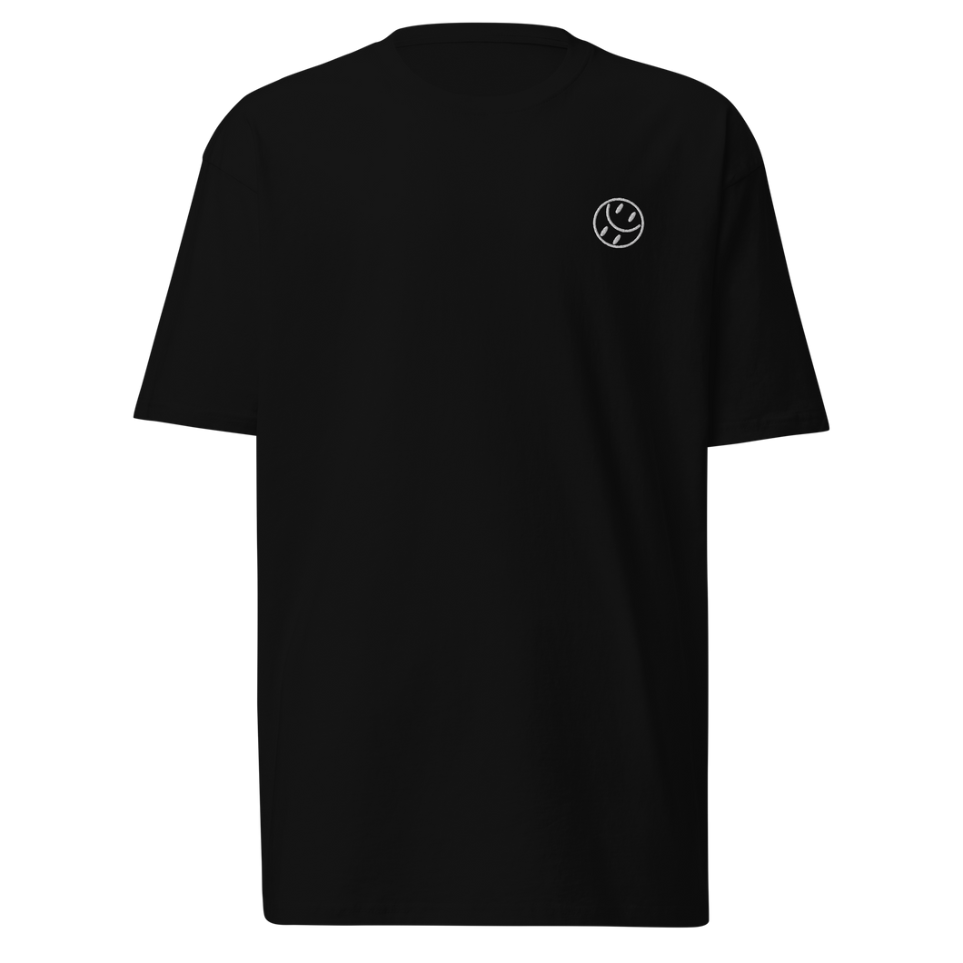 Smiley Embroidered, Men's Premium Tee (White Smiley)
