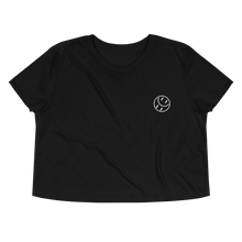 Load image into Gallery viewer, Smiley Embroidered, Women&#39;s Flowy Crop Tee (White Smiley)
