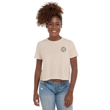 Load image into Gallery viewer, Smiley Embroidered, Women&#39;s Flowy Crop Tee (Black Smiley)
